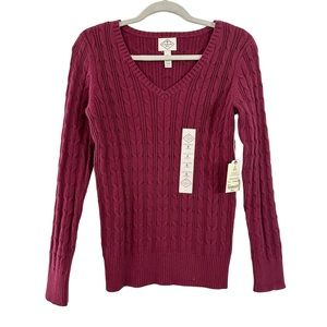 NWT St Johns Bay Cable Knit Sweater Maroon Size Small
